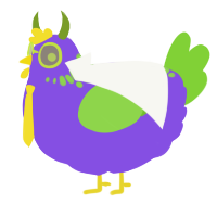 A blurple and grass chicken with a neck-speckle pattern