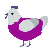A plum and silver chicken with a head pattern