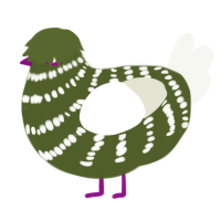 A olive and white chicken with a bar pattern