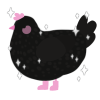Emo Grrl, a black and sable chicken with a speckle pattern