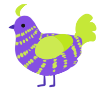 A blurple and lime chicken with a bar pattern