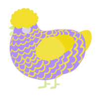 A lilac and yellow chicken with a lace pattern