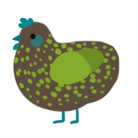 A bark and chartreuse chicken with a speckle pattern