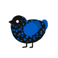 A black and ultramarine chicken with a speckle pattern