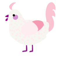 A white and rose chicken with a speckle pattern