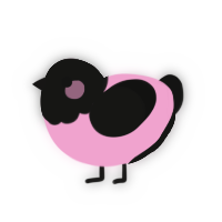 A pink and black chicken with a head pattern