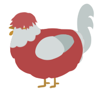 A red and silver chicken with a head pattern