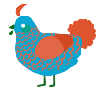 A cerulean and vermilion chicken with a lace pattern