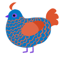 Anxiety, a sapphire and vermilion chicken with a lace pattern