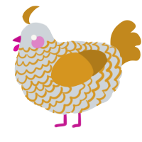 A mist and ochre chicken with a lace pattern