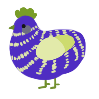 A indigo and lemon chicken with a bar pattern