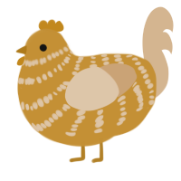 A gold and beige chicken with a bar pattern