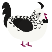 No Service, a white and sable chicken with a half-lace pattern