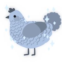 A lime and violet chicken with a lace pattern