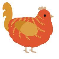 A vermilion and orange chicken with a half-bar pattern