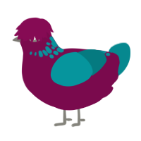 car, a wine and teal chicken with a neck-speckle pattern