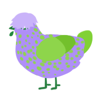 A lilac and grass chicken with a speckle pattern