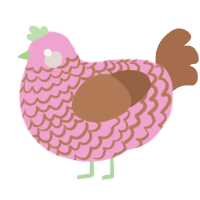A pink and brown chicken with a lace pattern
