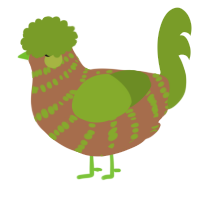 A brown and chartreuse chicken with a bar pattern