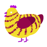 Gougar Counter, a yellow and maroon chicken with a bar pattern