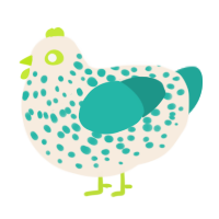 Geiger, a cream and turquoise chicken with a speckle pattern