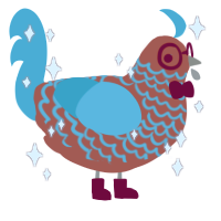 A red and cerulean chicken with a lace pattern