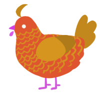 24 Carrot Gold, a vermilion and ochre chicken with a lace pattern
