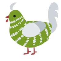 A chartreuse and mist chicken with a bar pattern