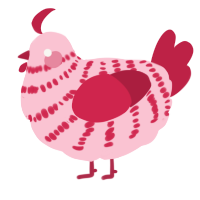A rose and crimson chicken with a bar pattern