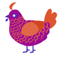 Aurora, a plum and vermilion chicken with a lace pattern