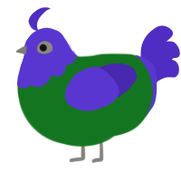 A leaf and indigo chicken with a head pattern