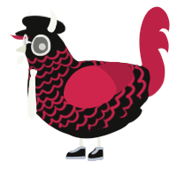 A black and crimson chicken with a lace pattern