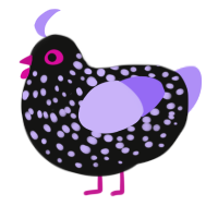 Lady Nighskye, a black and lilac chicken with a speckle pattern