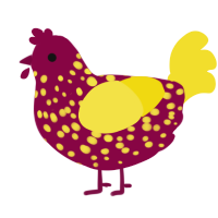 A maroon and yellow chicken with a speckle pattern