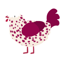 A cream and maroon chicken with a speckle pattern