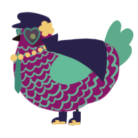 A plum and turquoise chicken with a lace pattern