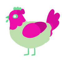A gluppy and fuchsia chicken with a head pattern