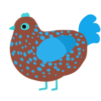 Eric, a russet and sky chicken with a speckle pattern