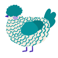 A cream and teal chicken with a lace pattern