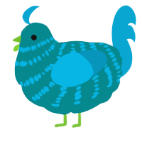 A teal and cerulean chicken with a bar pattern