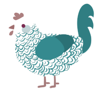 top surgery, a white and teal chicken with a double-lace pattern