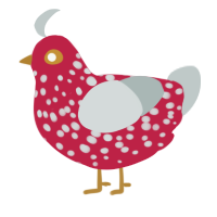 Shroom, a crimson and silver chicken with a speckle pattern