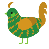 A viridian and ochre chicken with a bar pattern