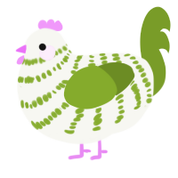 A white and chartreuse chicken with a bar pattern