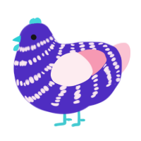A indigo and rose chicken with a bar pattern