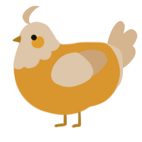 Fried egg, a orange and beige chicken with a head pattern