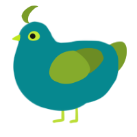 A teal and chartreuse chicken