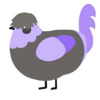 Ophelia, a grey and lilac chicken with a head pattern