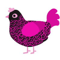 A sable and fuchsia chicken with a double-lace pattern