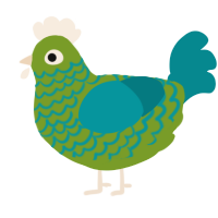 Shell Shock, a chartreuse and teal chicken with a lace pattern